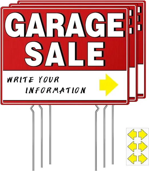 Isiyhcc Garage Sale Sign, 17' x 13' Garage Sale Sign with Stakes double-sided, Garage Sale Sign with Arrow Stickers, Garage Sale Signs with Metal Sta