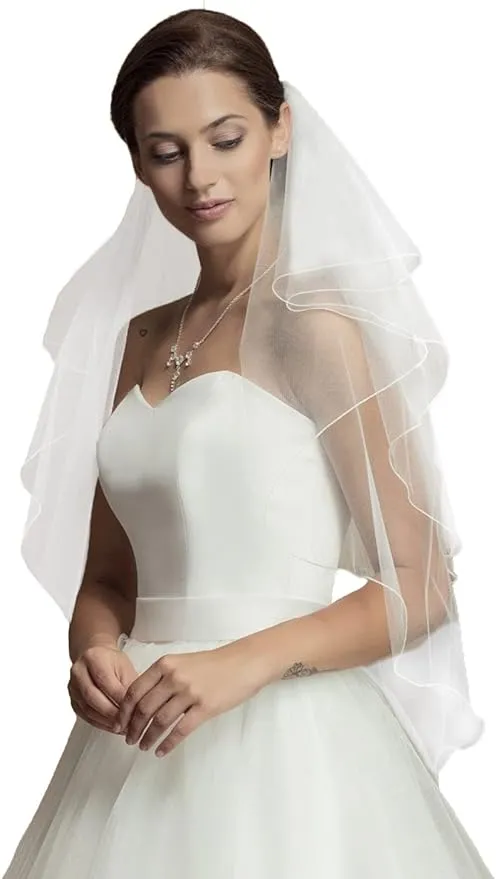 HEREAD 2-Tier Wedding Veil Waist Length Short Bride Hair Accessoies Bridal Tu...