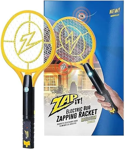 Zap It! Bug Zapper - Rechargeable Mosquito, Fly Killer & Bug Zapper Racket - Electric Fly Swatter Racket - 4,000 Volt - USB Charging, Super-Bright LED Light to Zap - Safe to Touch (Yellow, Medium)