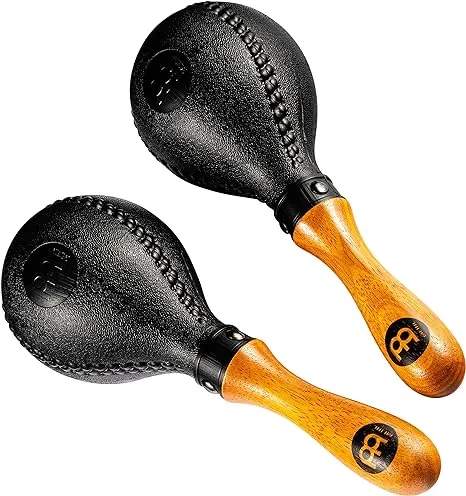 Meinl Percussion, Standard Size with ABS Plastic Wooden Concert Maracas Hand Shaker Rattles with All-weather Synthetic Shells — NOT MADE IN CHINA — Solid Wood Handles, 2-YEAR WARRANTY (PM2BK)