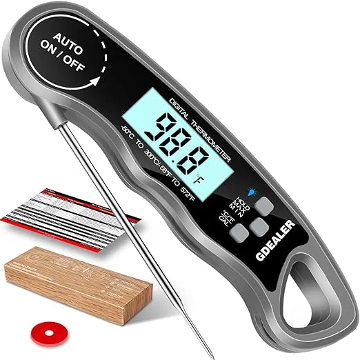 GDEALER Meat Thermometer Digital Instant Read Thermometer Ultra-Fast Cooking Food Thermometer with 4.6” Folding Probe Calibration Function for Kitchen Milk Candy, BBQ Grill, Smokers (Grey)