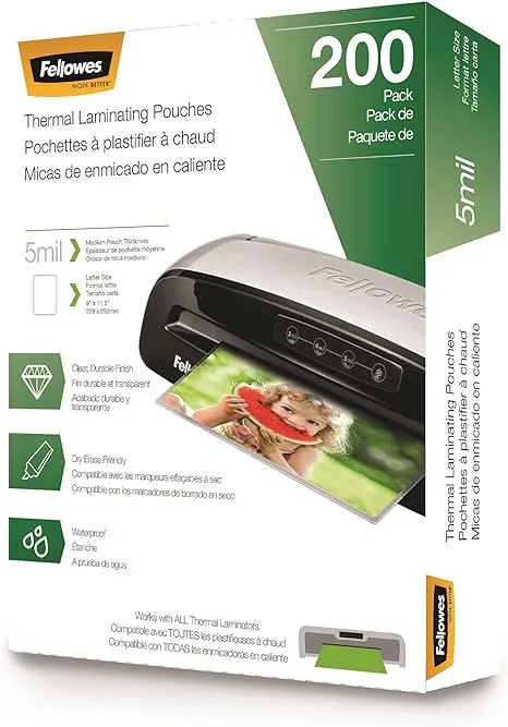 Fellowes Laminating Pouches Letter 5 Mil 200 Pack