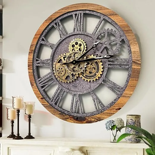 ImprovingLife The Original Real Moving Gear Wall Clock Vintage Industrial Oversized Rustic Farmhouse (24 inch (60cm),Wood e StoneImprovingLife The Original Real Moving Gear Wall Clock…