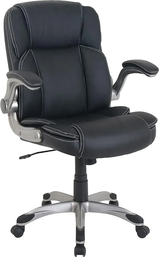 Soho Flip Armrest Mid-Back Leather Chair, Black