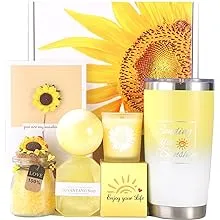 Fabulous Sunflower Gifts for Women, Unique Birthday Gifts for Her, Daughter, Mom, Sister, Friends Female, Self Care Package with Sunflower Tumbler, Candle, Bath Bombs, Soap, Salts, Gift Card.