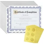 48 Pack Certificate of Completion Award with Gold Foil Seal Stickers 8.5&#034; x 11&#034;