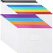 EOOUT 24pcs Plastic Envelopes Poly Zip Envelopes Files Zipper Folders, A4 Size, Letter Size, 10 Colors, for School Office Travel Storage Supplies