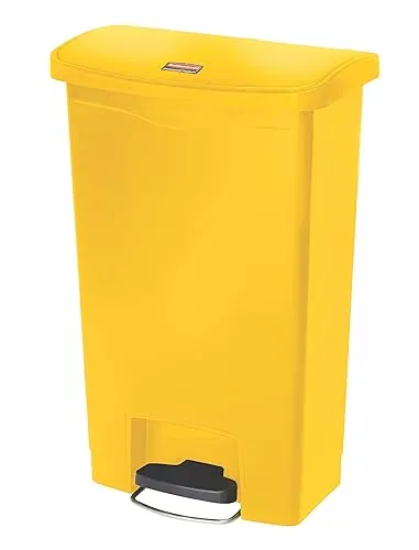 Rubbermaid Slim Jim 13 Gallon Front Step Resin Step On Can, Yellow, 1883575