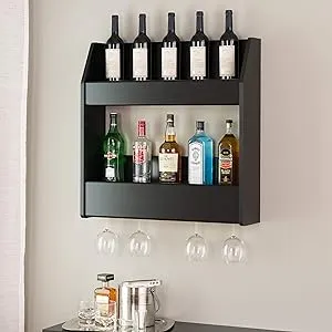 Prepac 2-Tier Floating Wine and Liquor Rack - Black