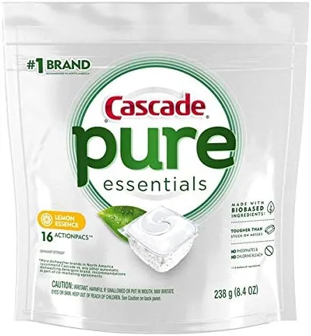 Cascade Free &amp; Clear Actionpacs, Dishwashing Detergent, Lemon Essence, 16Ct