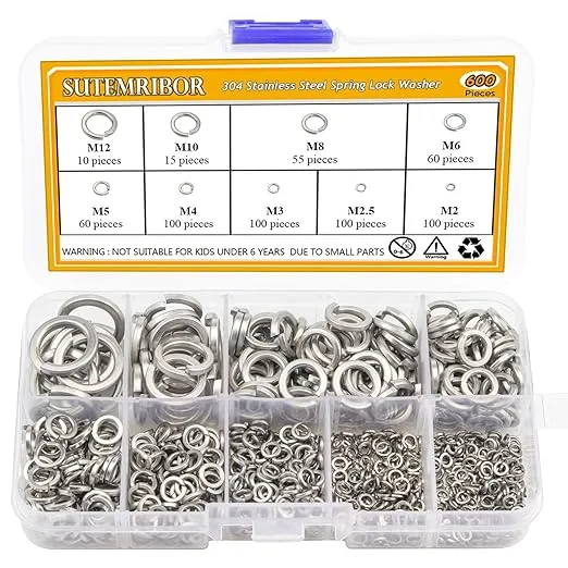 304 Stainless Steel Spring Lock Washer Assortment Set 600 Pieces, 9 Sizes - M...