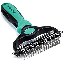  Pet Grooming Rake - Double-Sided Dematting Undercoat Brush for Dogs Large Blue