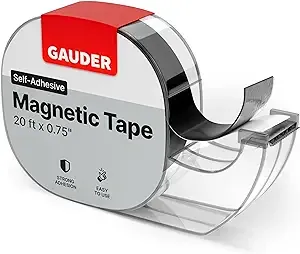 GAUDER Magnetic Tape Dispenser | Thin Magnetic Strips with Adhesive Backing (20' Long x 3/4" Wide) | Magnet Roll