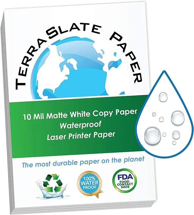 TerraSlate Paper 10 Mil 8.5" x 11" Waterproof Laser Printer/Copy Paper 100 Sheets