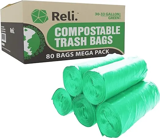 Compostable 33 Gallon Trash Bags | 80 Count Bulk | ASTM D6400 | Green | Eco-Frie