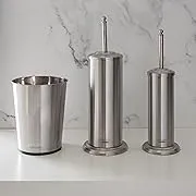 Bath Bliss Bathroom Accessories 3 Piece Trash Can, Plunger & Toilet Brush Combo Bath Set, Stainless Steel Silver (AZ-120001-SS)Bath Bliss Bathroom Accessories 3 Piece Trash Ca…