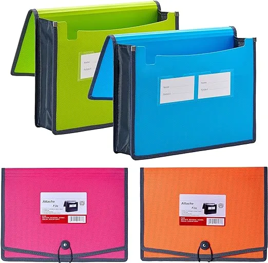 FANWU 3 Pack Plastic Expanding File Wallet Document Organizer with Elastic Cord & Button Closure, Letter Size, 3.5" Expansion, Poly A4 Expandable File Folder for School Office Home Organization