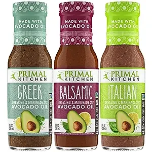 Primal Kitchen Italian Dressing, Balsamic Vinaigrette, and Greek Dressing & Marinade, Made with Avocado Oil, 8 Fluid Ounces, Variety Pack of 3