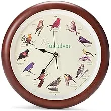 Mark Feldstein Audubon Singing Bird Wall Clock, Cherry Finish Wood Frame 13 InchMark Feldstein Audubon Singing Bird Wall Clock, Che…