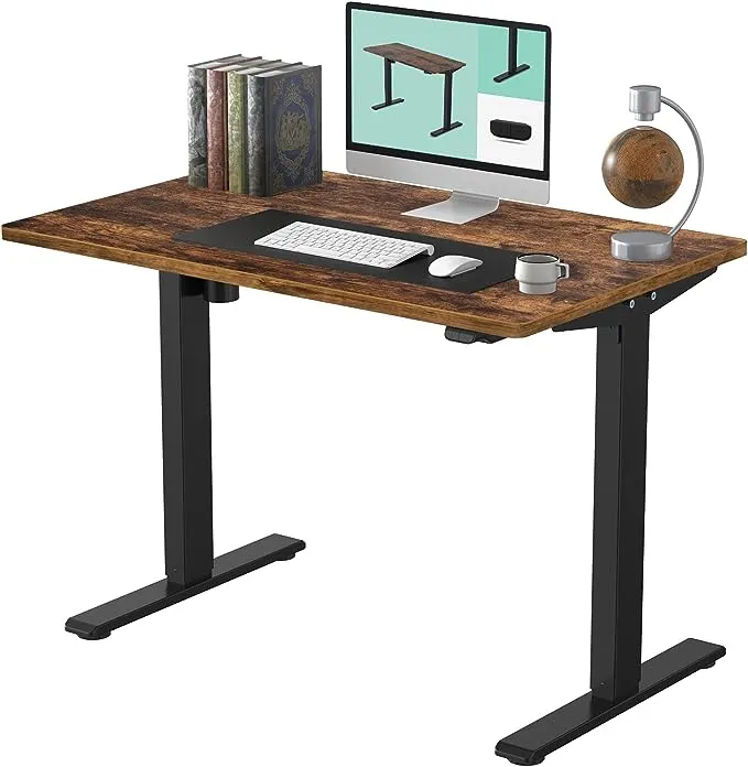 FLEXISPOT EN1 One-Piece Electric Height Adjustable Standing Desk, 48 x 24 Inches Electric Sit Stand Desk Home Office Desks (Black Frame + Rustic Top, 2 Packages)