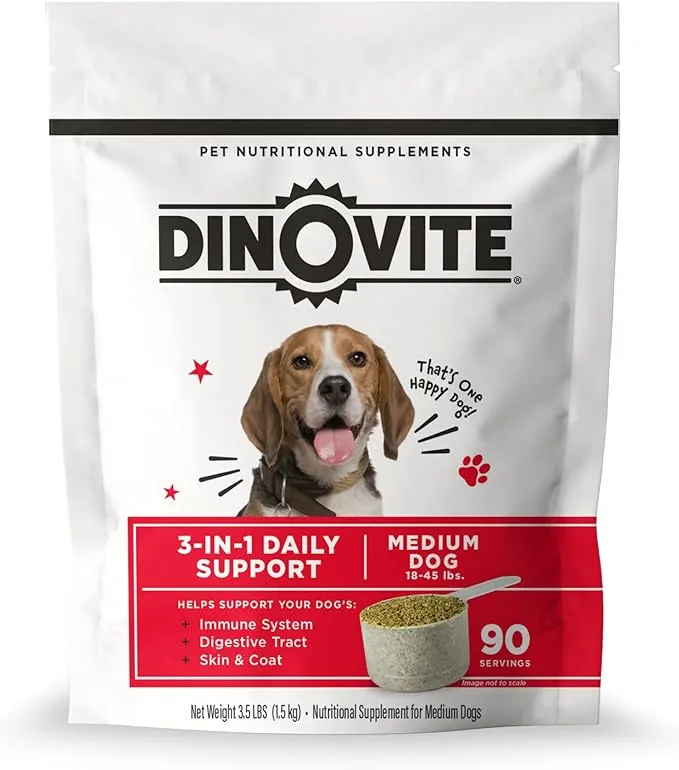 Dinovite Dog Probiotics for Medium-Sized Dogs – Supports Hot Spot Relief, Promotes