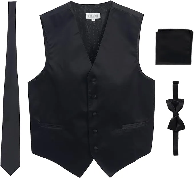 Men's Formal 4pc Satin Vest Necktie Bowtie and Pocket Square, Black, 2X LargeMen's Formal 4pc Satin Vest Necktie Bowtie and Pocket Square, Black, 2X Large