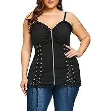 Nihsatin Women&#039;s Plus Size Lace up Ribbed Tops Casual T-Shirts Gothic Corset Top