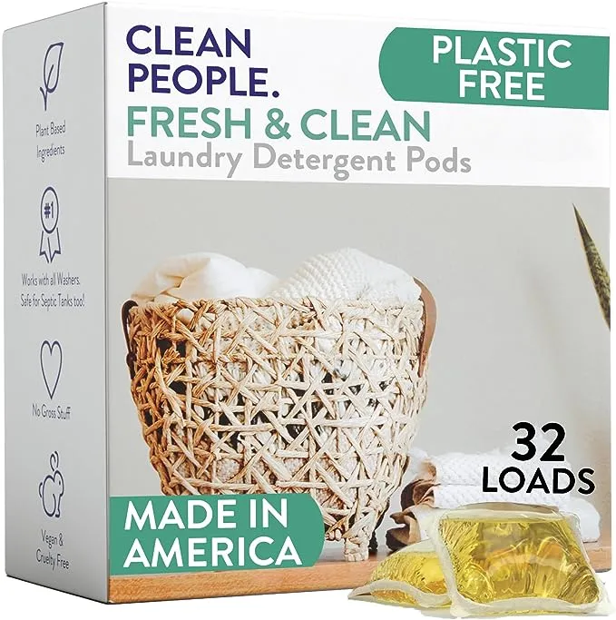 The Clean People Laundry Detergent Pods - Hypoallergenic Laundry Pods - Ultra Concentrated, Recyclable Packaging, Stain Fighting - Fresh Scent, 32