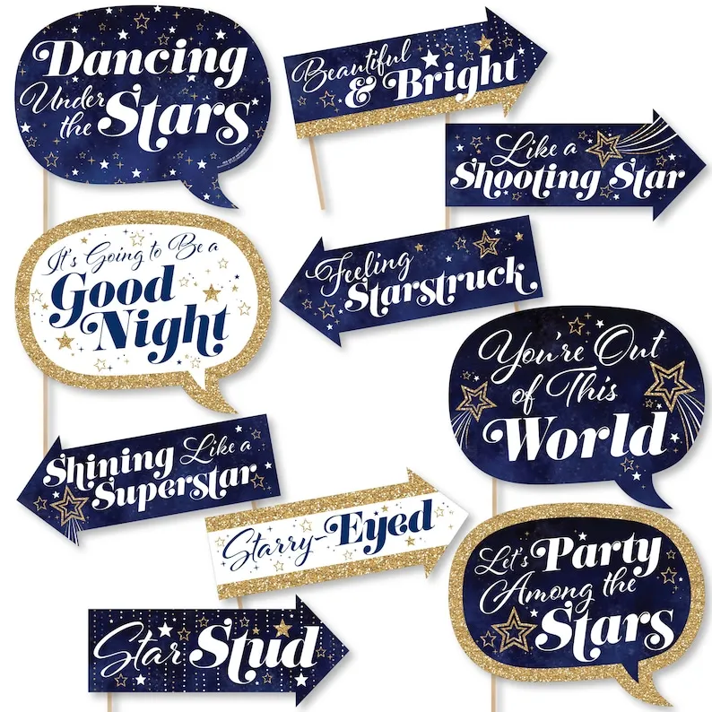 Funny Starry Skies - Gold Celestial Party Photo Booth Props Kit - 10 Piece