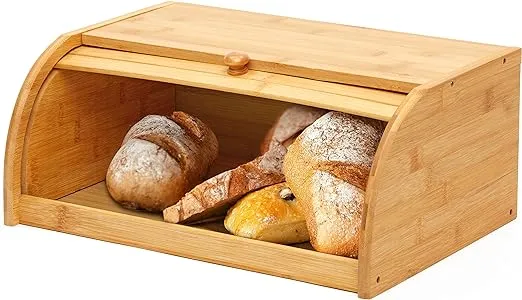 Natural Bamboo Roll Top Bread Box Kitchen for Countertop Food Storage, Large