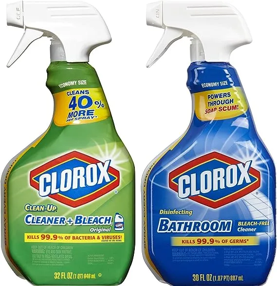 Clorox Clean-Up All Purpose Cleaner with Bleach, Original, 32 Ounce, and Clorox Disinfecting Bathroom Cleaner, Bleach Free, 30 Ounce