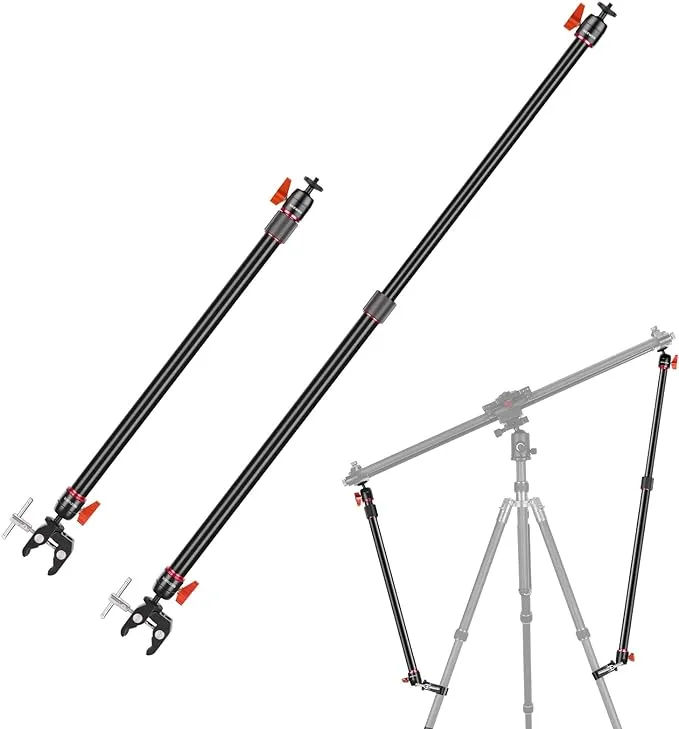 Neewer Camera Slider Support Arm Stabilizer, 2-Pack Adjustable Tripod Stability Arm for Increasing Stability in Aluminum Alloy, Extendable Poles for Camera Video Slider Rail with C Clamps and BallHead