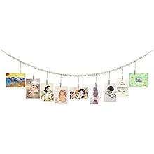 QXUJI 2pcs Wall Hanging Photo Display with Wooden Beads Garland, Collage Picture Frame for Boho Wall Decoration, Photo Holder