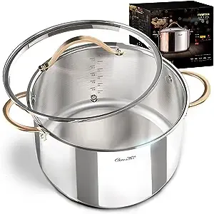 8 Quart Stock Pot with Glass Lid, 18/10 Stainless Steel Soup Pot, Stock Pot, Induction Pot for Cooking, Stainless Steel Healthy Cookware Stockpots with Cover Dishwasher Safe