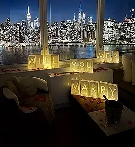 WYMM Luminary Paper Bags Wedding Proposal Decorations Will You Marry Me? Light Up Letters Sign with LED Lights Included for Engage