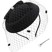 Umeepar Bowknot Pillbox Fascinator Hat Headband for Women Kentucky Derby Tea Party Wedding Hat with Veil Hair Clip (Black)