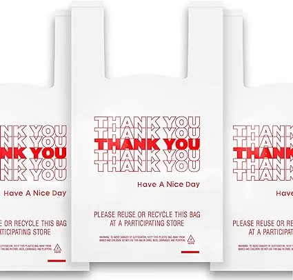 400 Pack Thank You Plastic Bags Bulk - Premium Quality 15 Mic (0.6 Mil) Thick Grocery Bags - Reusable Plastic Bags For Small Business - Take Out Plastic Bags For Food - 11.5" X 6.5" X 21" T-Shirt Bags