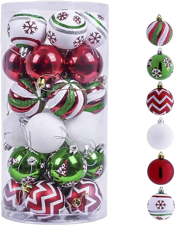 Valery Madelyn Christmas Ornaments Tree Decorations, 30ct Red Green White 