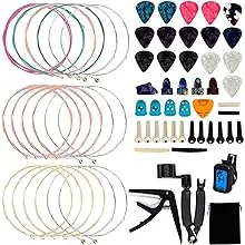 Augshy 65 Pcs Guitar Tool Changing Accessories Kit Including Guitar Strings, Guitar Picks, Pick Holder, Capo, String Winder&Cutter, Thumb Finger Picks