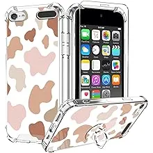 KANGHAR iPod Touch 7/6/5 Case, Cute Cow Print with Screen Protector,Kickstand Ring Holder Soft TPU Bumper Shockproof Cover for iPod Touch 5th/6th/7th Generation-Pink Brown