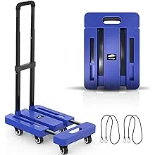 Ronlap Folding Hand Truck, Foldable Dolly Cart for Moving, 500lbs Heavy Duty Luggage Cart, Portable Platform Cart Collapsible Dolly with 6 Wheels & 2 Ropes for Travel House Office Moving, Blue