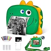 WQ Kids Camera Instant Print, 1080P Dinosaur Digital Print for with Dual Lens,Selfie Video Phone Connected,Zero Ink Ideal Gift Boys Girls 3-12