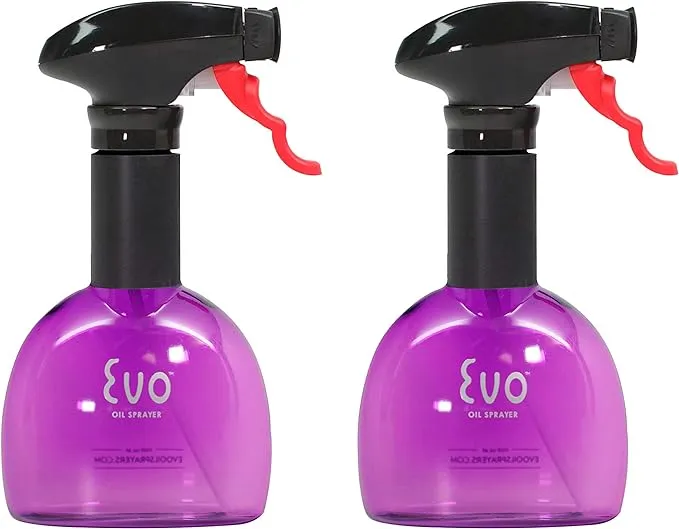 Evo Oil Sprayer Bottle, Non-Aerosol for Olive Cooking Oils, 8-Ounce Capacity, Set of 2, Purple