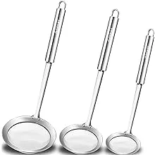 Anaeat Stainless Steel Fat Skimmer Spoon - Set of 3 Professional Kitchen Fine Mesh Food Strainer and Hot Pot Skimmer with Long Handle for Skimming, Cooking, Frying, Grease, Gravy and Foam (3"+4"+4.7")