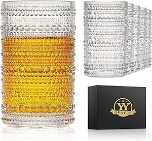 OPAYLY Hobnail Drinking Glasses Highball Glasses Set of 4 12oz Vintage Old ...