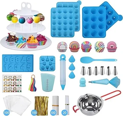 ARNISION 554pcs Cake Pop Maker Kit - Silicone Lollipop Molds Baking Supplies with 3 Tier Display Stand | Chocolate Candy Melting Pot | Bags and Twist Ties |