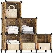 SONGMICS 6 Cube Storage Organizer, DIY Closet Shelf, Plastic Clothes Organizer, Modular Bookcase, 11.8 x 11.8 x 11.8 Inch Cubes, with Feet and Rubber Mallet, Rustic Brown ULPC111A01