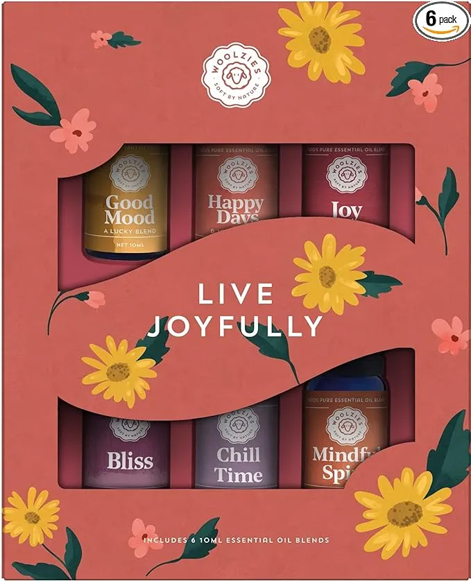 Live Joyfully Essential Oil Blends Collection | 100% Pure & Undiluted | Includes Good Mood, Happy Days, Joy, Bliss, Chill Time, & Mindful Spirit | 10 ML