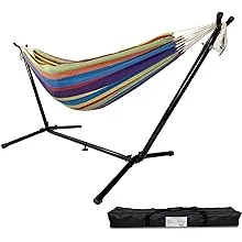 Double Hammock with Space Saving Steel Stand (Blue/Purple)