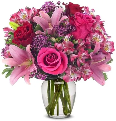 DELIVERY BY FRIDAY, 11/8 GUARANTEED IF ORDER PLACED BY 11/7 BEFORE 2PM EST From You Flowers - Rose and Lily Bouquet with Glass Vase (Fresh Flower Bouquets) Birthday, Anniversary, Get Well, Sympathy,